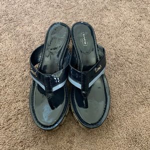COPY - Good used condition, navy blue Coach wedge sandals.